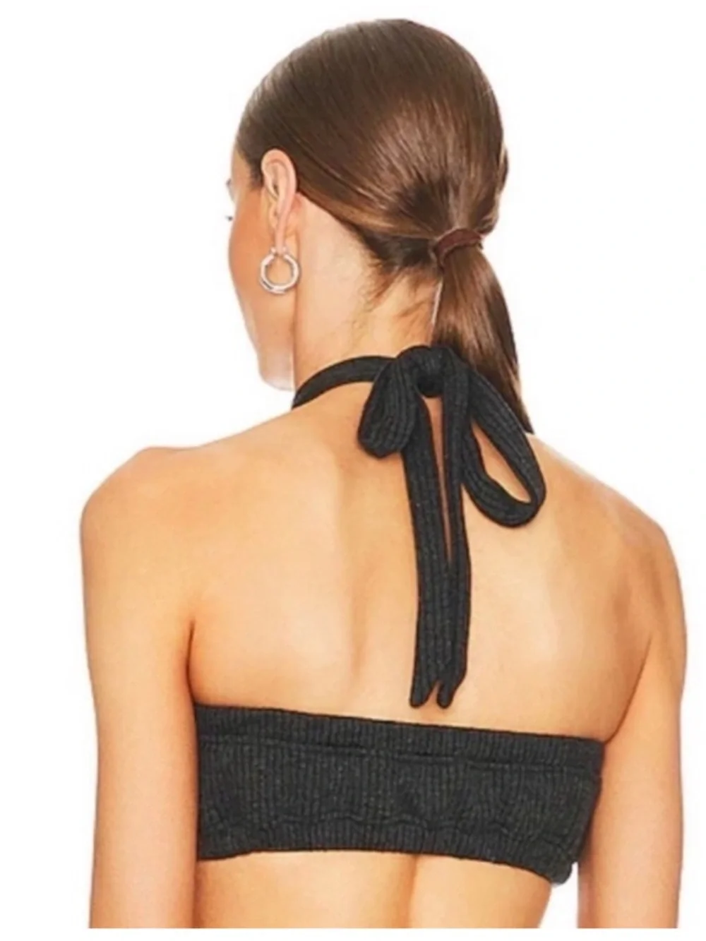 WeWoreWhat Ribbed Cross-Neck Bandeau Crop Top - Charcoal Gray - Picture 2 of 7